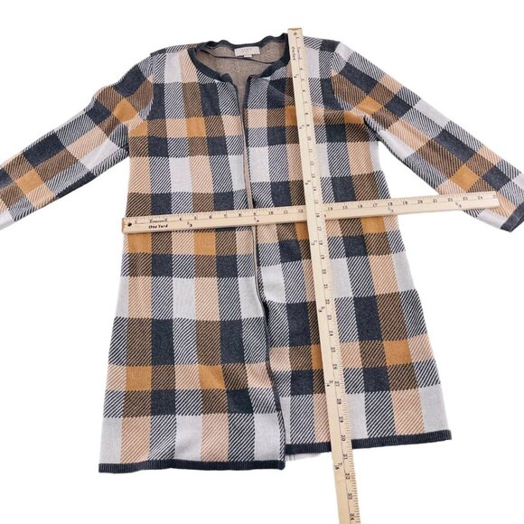 LOFT Plaid Women's Sweater Cardigan Duster Neutral Tones Open Front Size M - Picture 3 of 5